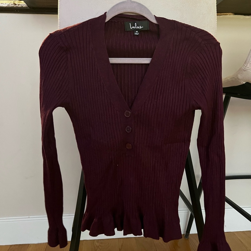 Lulus Burgundy Ribbed Sweater